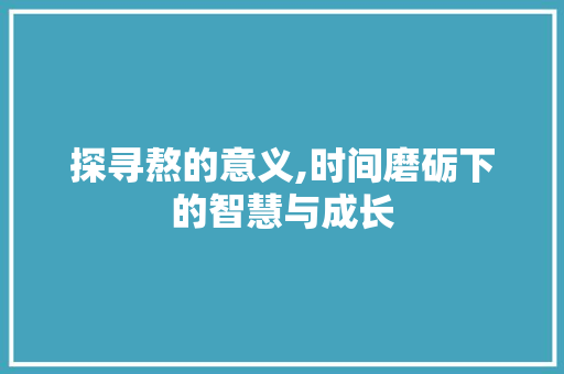 探寻熬的意义,时间磨砺下的智慧与成长