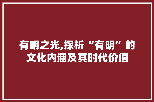 有明之光,探析“有明”的文化内涵及其时代价值