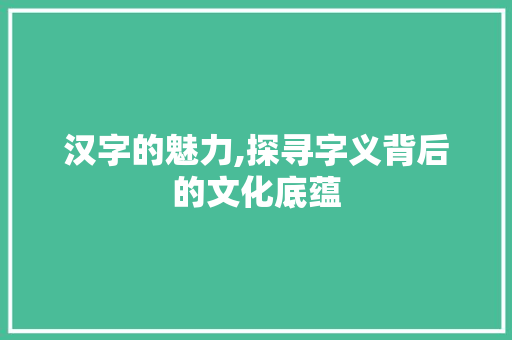 汉字的魅力,探寻字义背后的文化底蕴