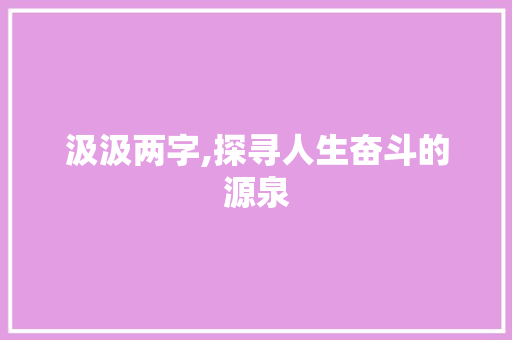 汲汲两字,探寻人生奋斗的源泉