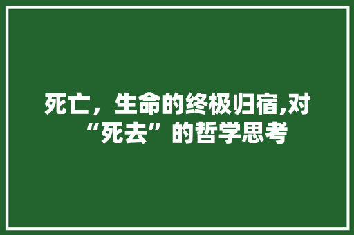 死亡，生命的终极归宿,对“死去”的哲学思考