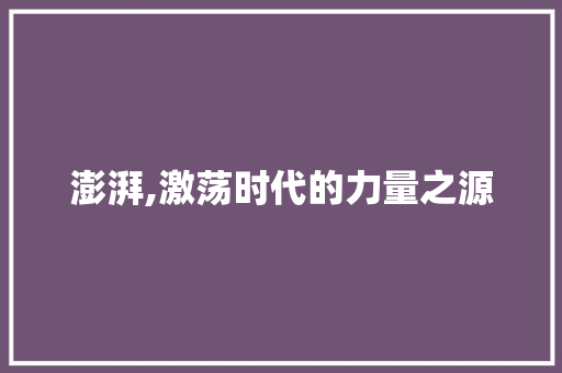 澎湃,激荡时代的力量之源