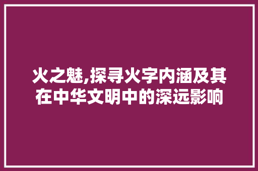 火之魅,探寻火字内涵及其在中华文明中的深远影响