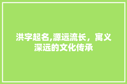 洪字起名,源远流长，寓义深远的文化传承