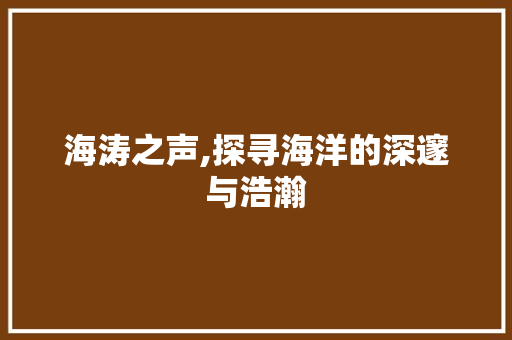 海涛之声,探寻海洋的深邃与浩瀚