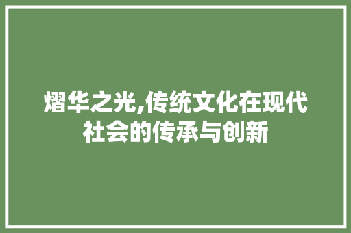 熠华之光,传统文化在现代社会的传承与创新