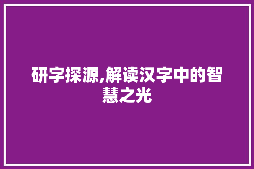 研字探源,解读汉字中的智慧之光