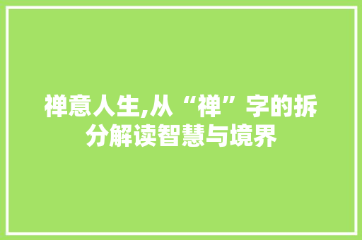 禅意人生,从“禅”字的拆分解读智慧与境界