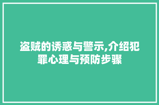 盗贼的诱惑与警示,介绍犯罪心理与预防步骤