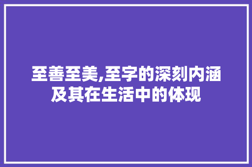 至善至美,至字的深刻内涵及其在生活中的体现