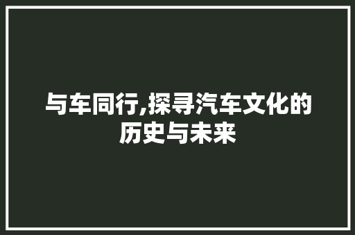 与车同行,探寻汽车文化的历史与未来