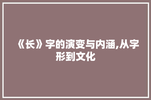 《长》字的演变与内涵,从字形到文化