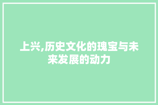 上兴,历史文化的瑰宝与未来发展的动力