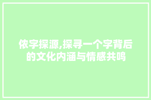 侬字探源,探寻一个字背后的文化内涵与情感共鸣