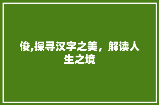 俊,探寻汉字之美，解读人生之境