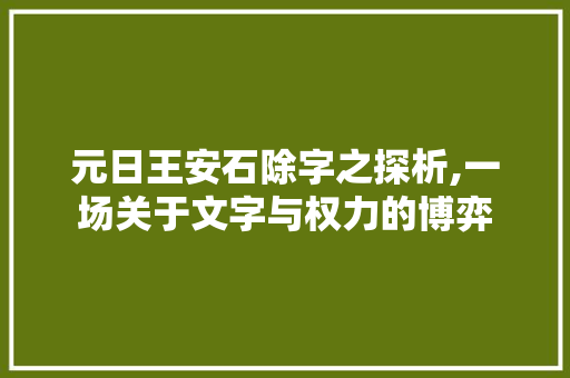 元日王安石除字之探析,一场关于文字与权力的博弈