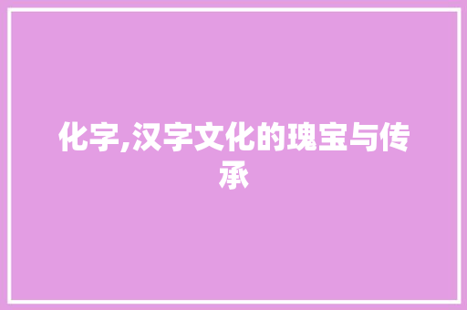 化字,汉字文化的瑰宝与传承