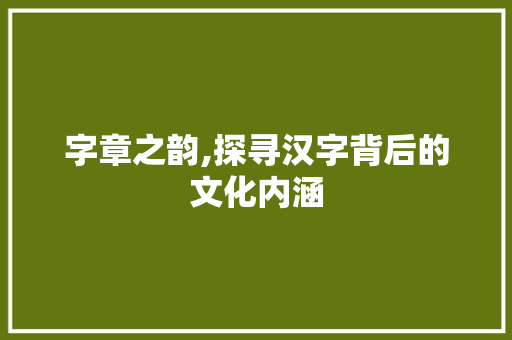 字章之韵,探寻汉字背后的文化内涵