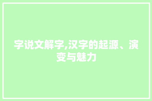 字说文解字,汉字的起源、演变与魅力