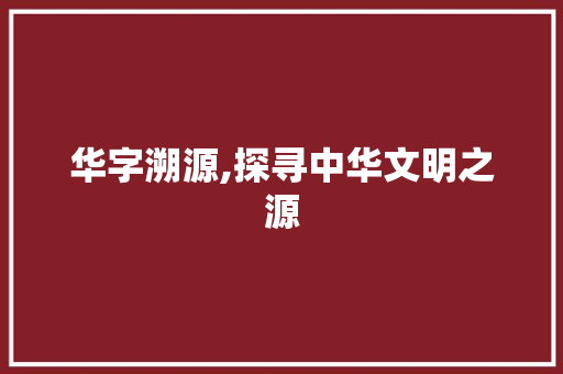 华字溯源,探寻中华文明之源