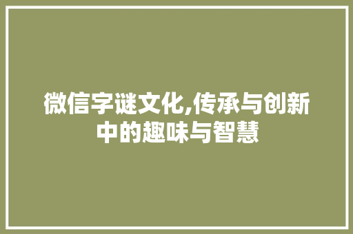 微信字谜文化,传承与创新中的趣味与智慧