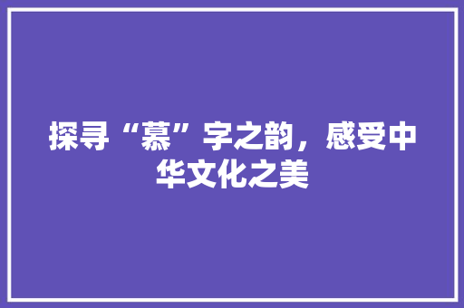 探寻“慕”字之韵,感受中华文化之美