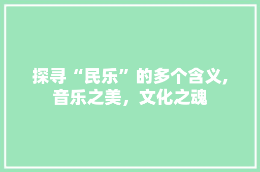 探寻“民乐”的多个含义,音乐之美，文化之魂