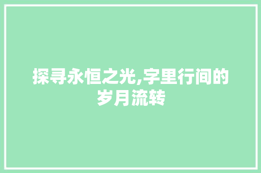 探寻永恒之光,字里行间的岁月流转