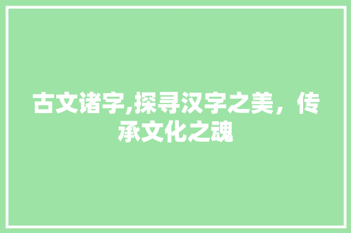 古文诸字,探寻汉字之美，传承文化之魂