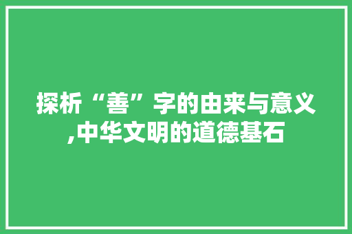 探析“善”字的由来与意义,中华文明的道德基石