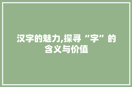 汉字的魅力,探寻“字”的含义与价值