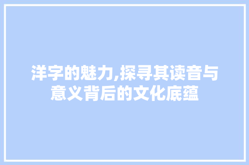 洋字的魅力,探寻其读音与意义背后的文化底蕴
