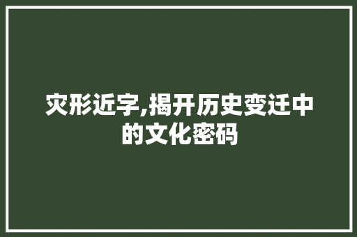 灾形近字,揭开历史变迁中的文化密码