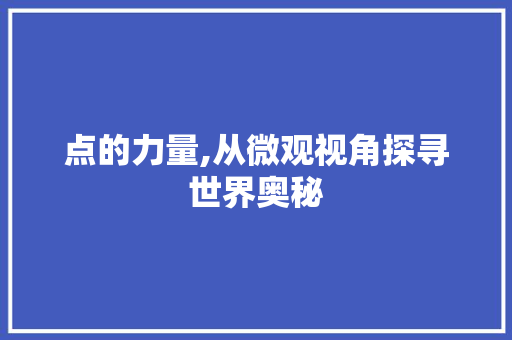 点的力量,从微观视角探寻世界奥秘