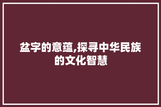盆字的意蕴,探寻中华民族的文化智慧