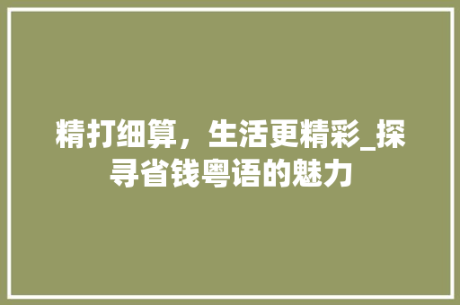 精打细算,生活更精彩_探寻省钱粤语的魅力