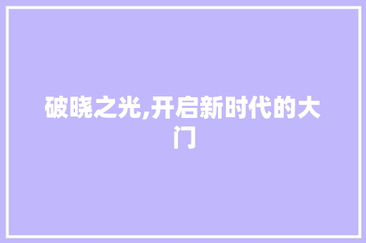 破晓之光,开启新时代的大门