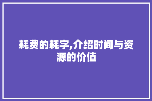 耗费的耗字,介绍时间与资源的价值