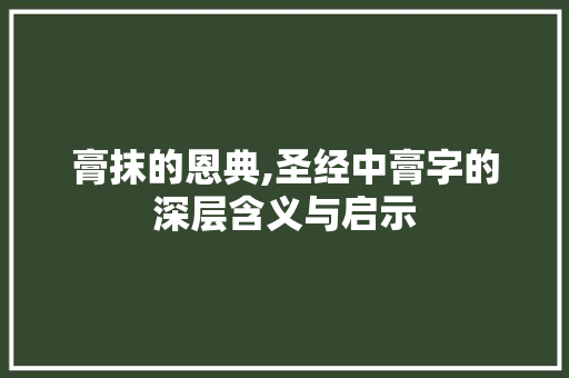 膏抹的恩典,圣经中膏字的深层含义与启示