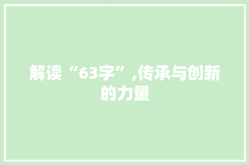 解读“63字”,传承与创新的力量