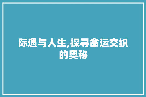 际遇与人生,探寻命运交织的奥秘