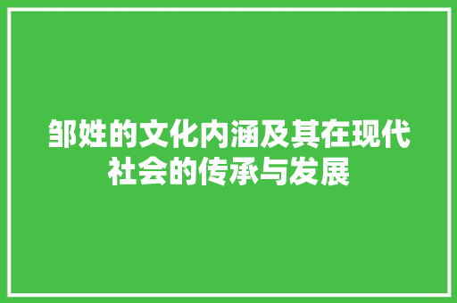 邹姓的文化内涵及其在现代社会的传承与发展