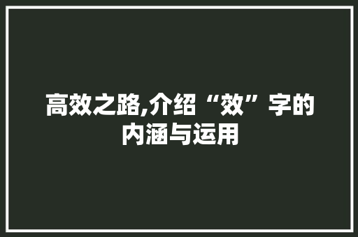 高效之路,介绍“效”字的内涵与运用