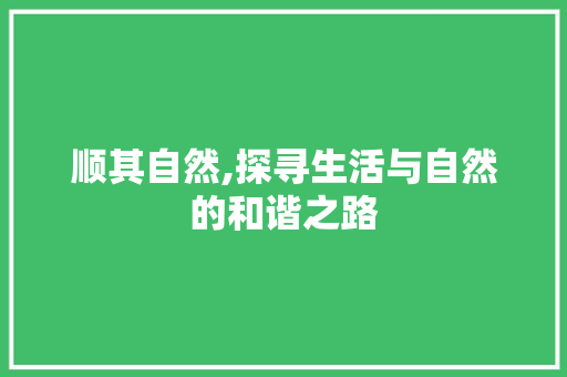 顺其自然,探寻生活与自然的和谐之路