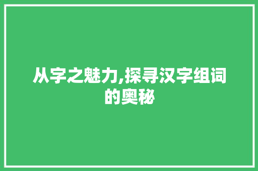 从字之魅力,探寻汉字组词的奥秘