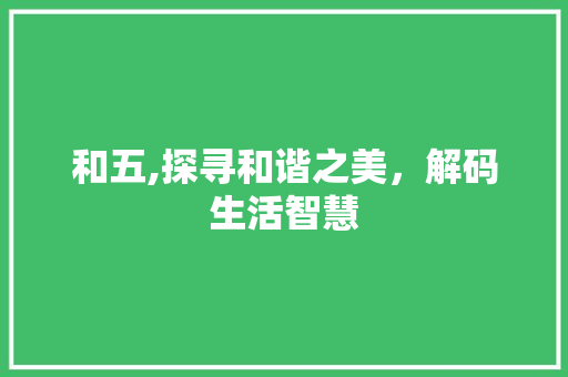 和五,探寻和谐之美，解码生活智慧