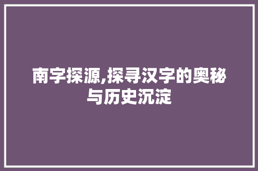 南字探源,探寻汉字的奥秘与历史沉淀