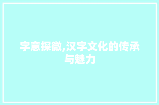 字意探微,汉字文化的传承与魅力