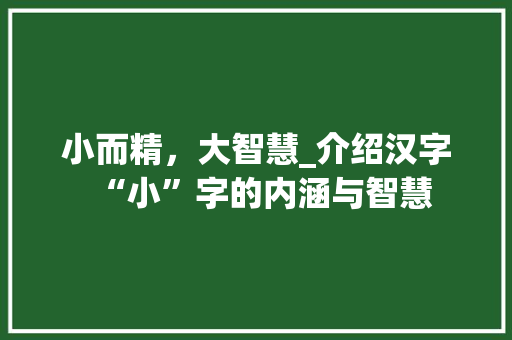 小而精，大智慧_介绍汉字“小”字的内涵与智慧