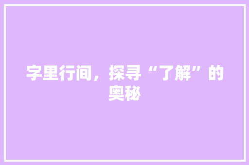 字里行间，探寻“了解”的奥秘